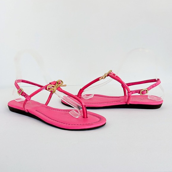 kate spade Shoes - Kate Spade Sandals Tracie Womens 8 Zinnia Pink Gold Bow Thong Buckle Flat Bright